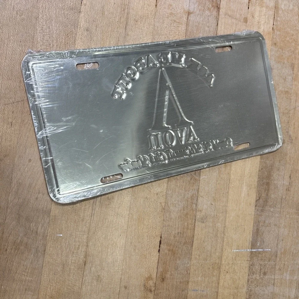 Vintage Avon Metal License Plate Purple Gold Advertising Sign NOS
